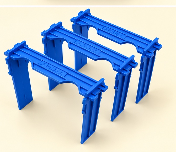 Three blue APIDEA plastic frames with guide strips